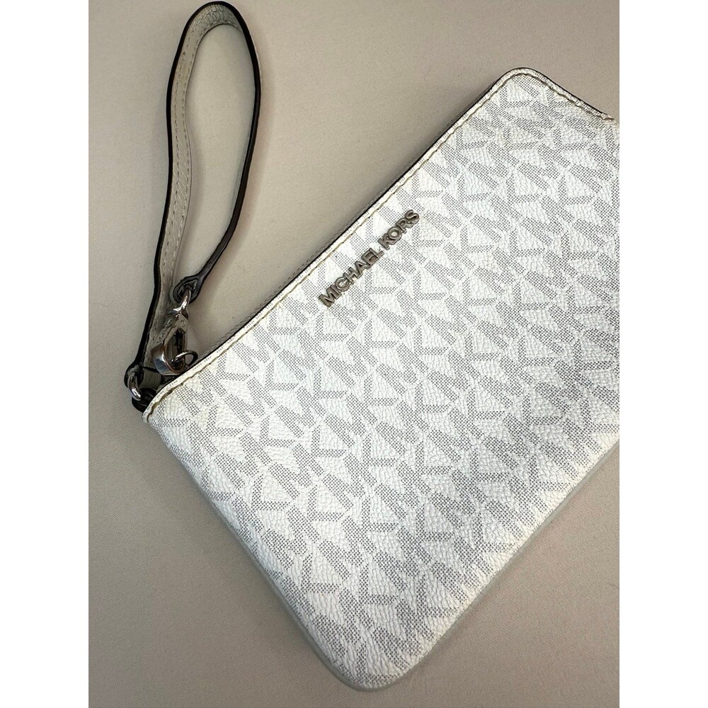 Michael Kors MK signature wristlet pouch white clutch